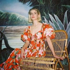 Mara Hoffman Violet Floral-Print Tie-Front Cotton Maxi Dress Pink Lily Small